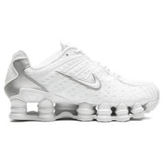 Side view of Nike Shox TL "White" sneaker showing full-length Shox columns