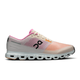 Pink and beige running shoe with white sole on a white background