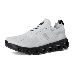 White running shoe with black sole on a white background