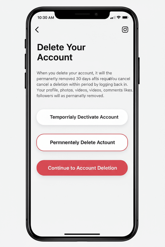 Instagram account deletion settings screen mobile