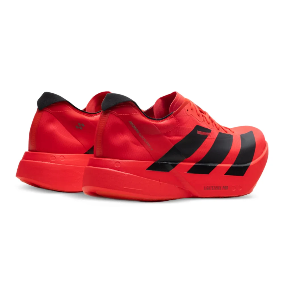 Adidas Adizero Adios Pro 4 M Lucid Red Core Black on feet Dubai