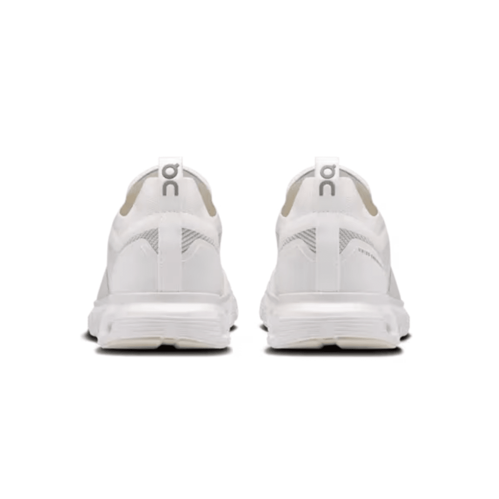 White athletic shoes with a brand logo on a white background