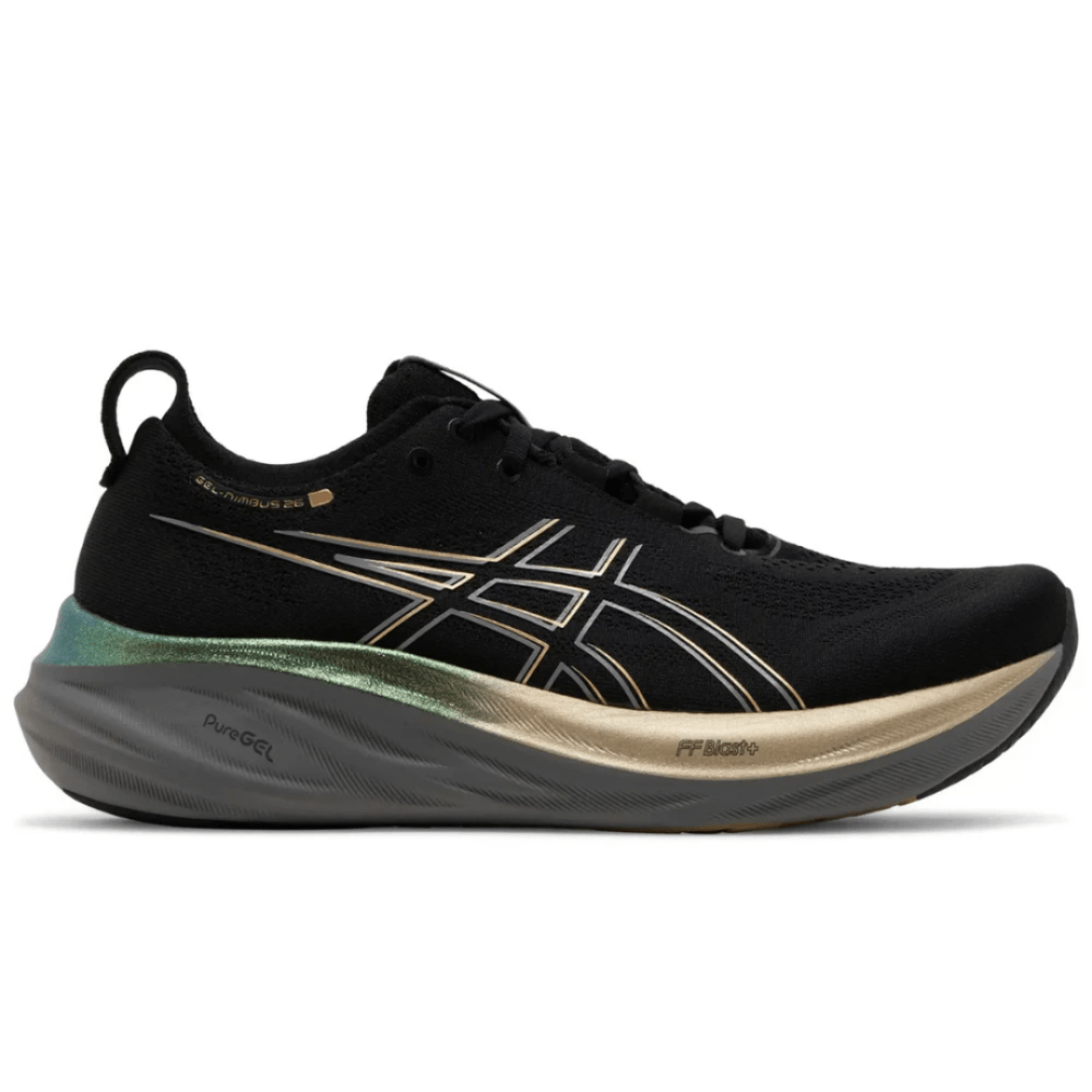 Asics Gel Nimbus 26 Platinum 'Black Champagne' - Cloud Treadasics black champagne dubaiasics gel nimbus 26 uae