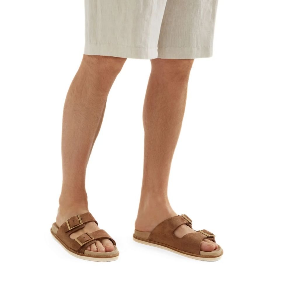 Brunello Cucinelli Brown Suede Slip - On Slides for Men - Cloud TreadMulesBrown suede slides menBrunello Cucinelli men’s slides