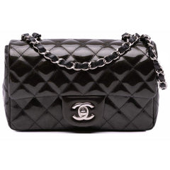 Chanel Black Mini Striped Patent Leather Flap Bag - Cloud Treadblack leather bagChanel accessories
