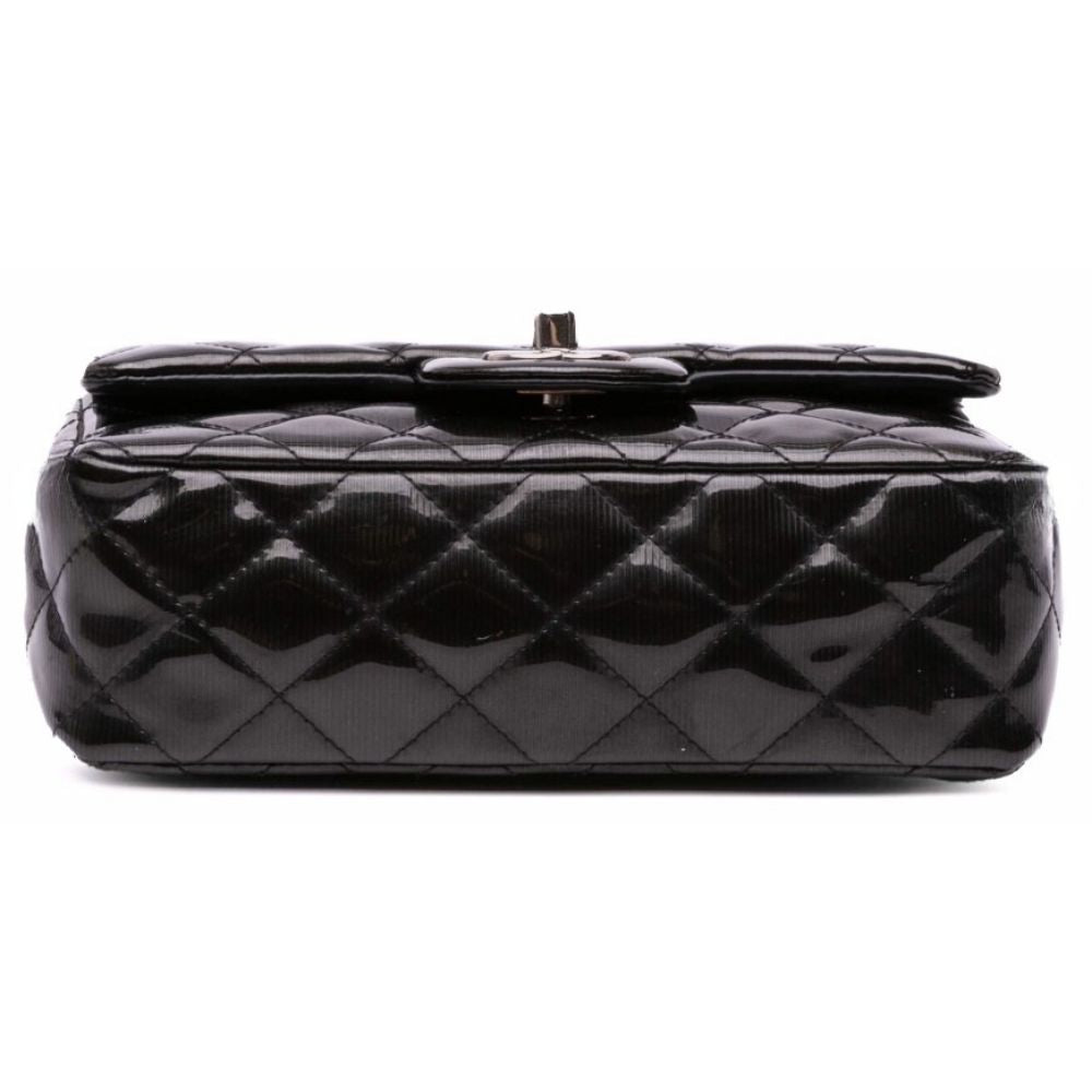 Chanel Black Mini Striped Patent Leather Flap Bag - Cloud Treadblack leather bagChanel accessories