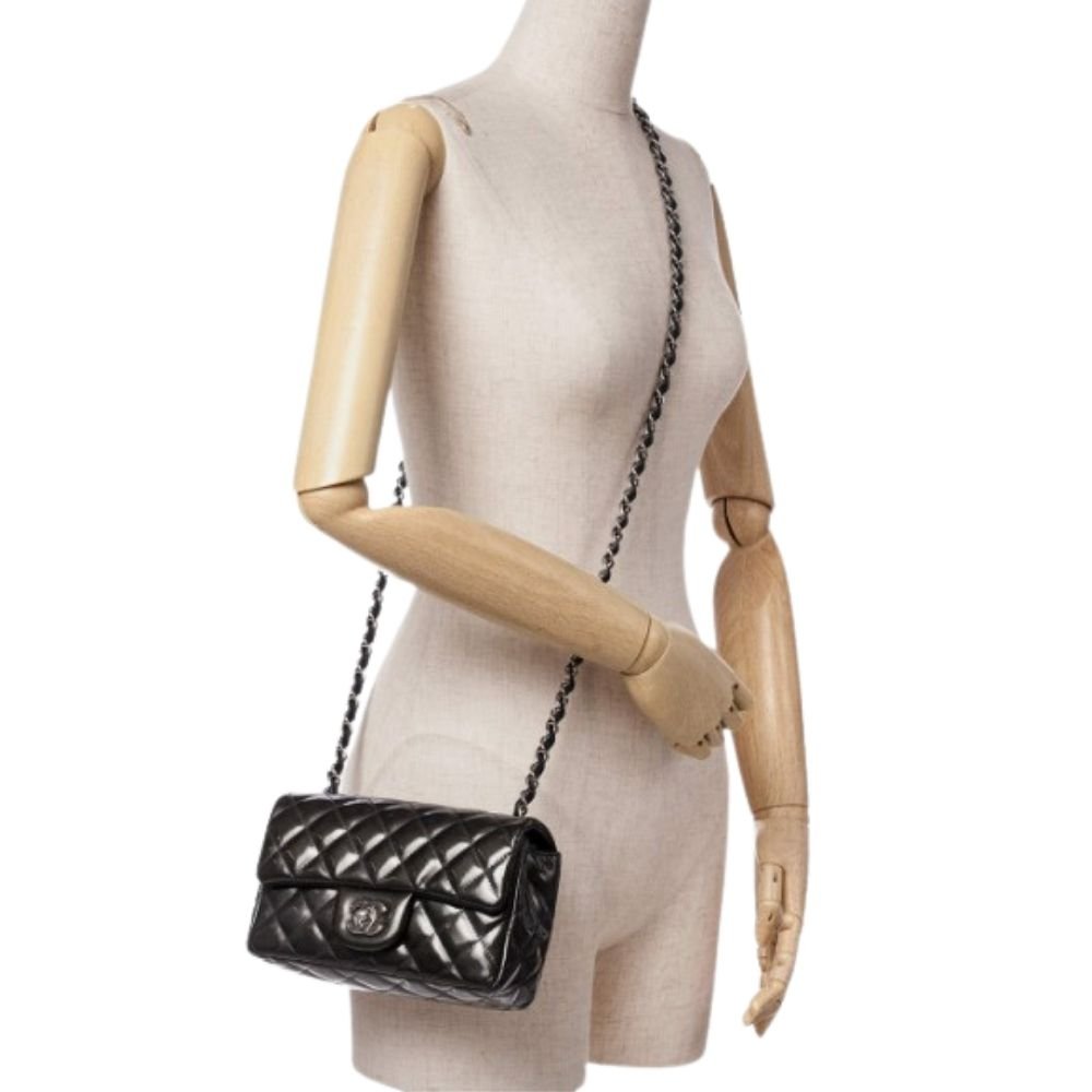 Chanel Black Mini Striped Patent Leather Flap Bag - Cloud Treadblack leather bagChanel accessories