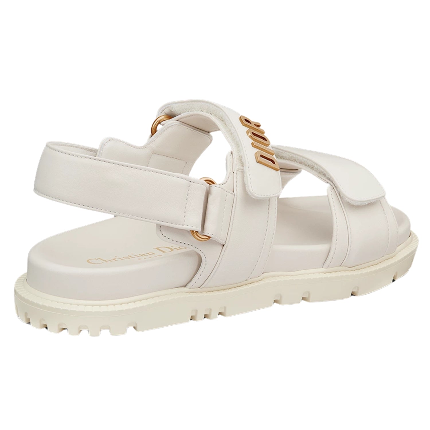 Dior Dioract White Lambskin Sandals | Gold Signature & Adjustable Straps - Cloud Tread