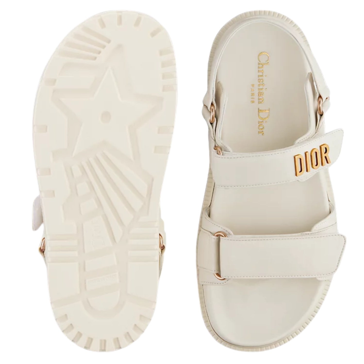 Dior Dioract White Lambskin Sandals | Gold Signature & Adjustable Straps - Cloud Tread
