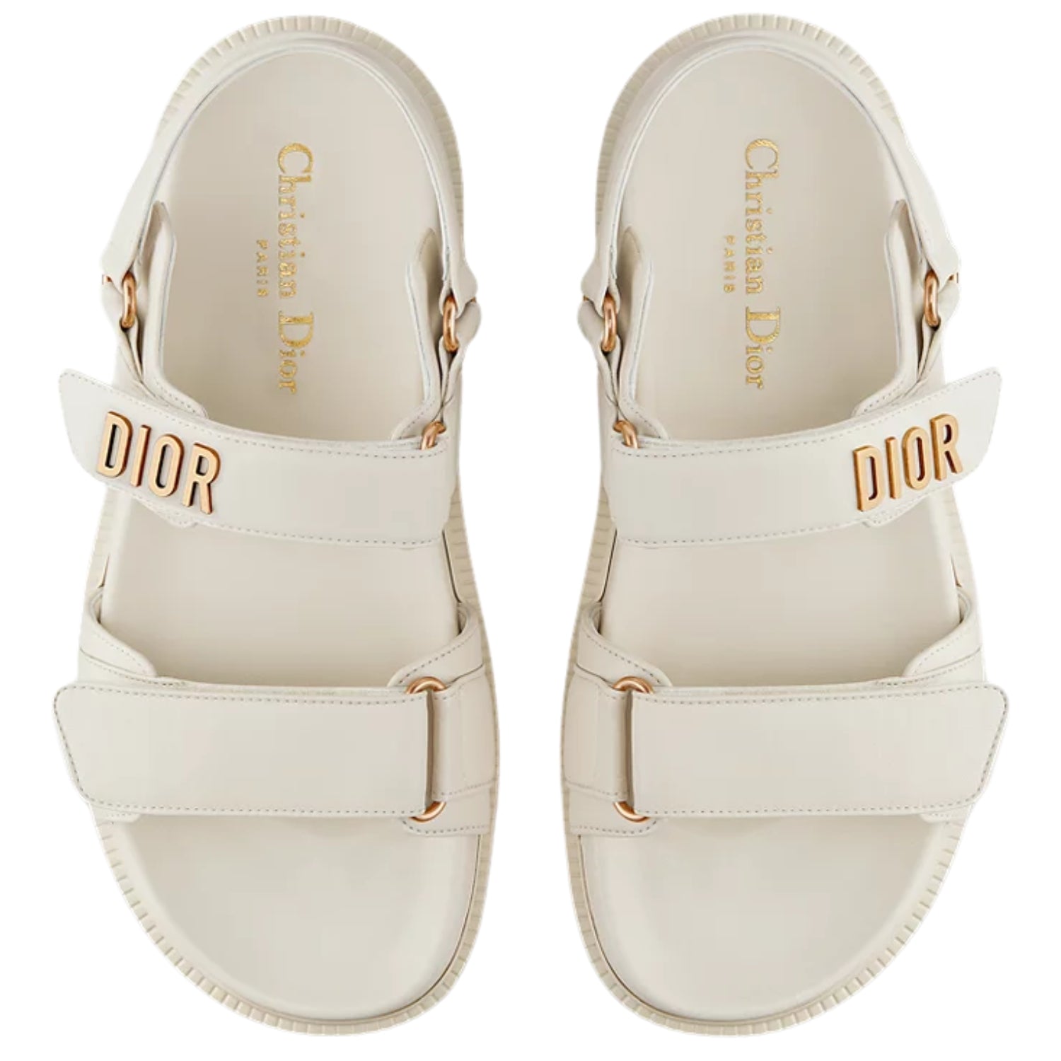 Dior Dioract White Lambskin Sandals | Gold Signature & Adjustable Straps - Cloud Tread