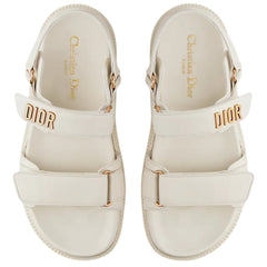 Dior Dioract White Lambskin Sandals | Gold Signature & Adjustable Straps - Cloud Tread