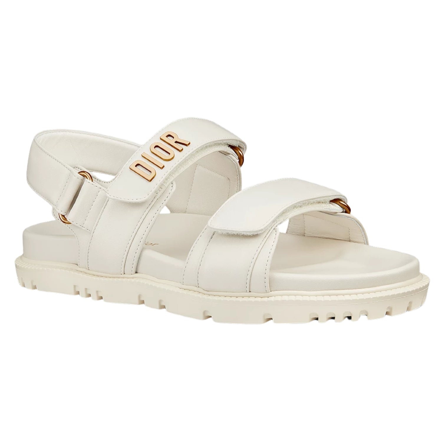 Dior Dioract White Lambskin Sandals | Gold Signature & Adjustable Straps - Cloud Tread