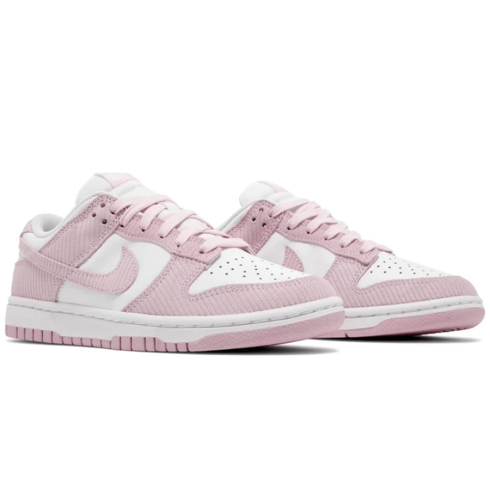 Nike Dunk Low Pink Corduroy on feet Dubai