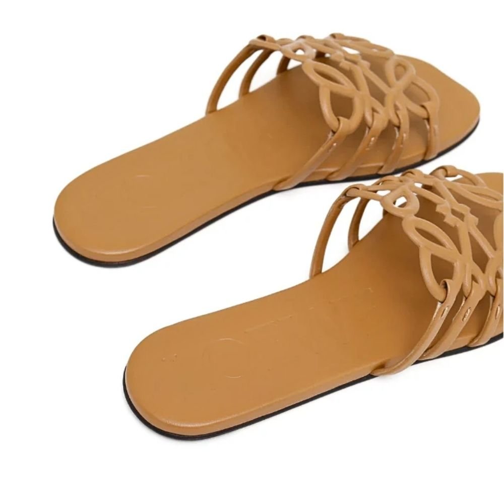 Loewe Petal Anagram Slides in Camel Brown Calfskin - Cloud TreadLadies SandalsLifestyle Sneakers UAEluxury sneakers dubai