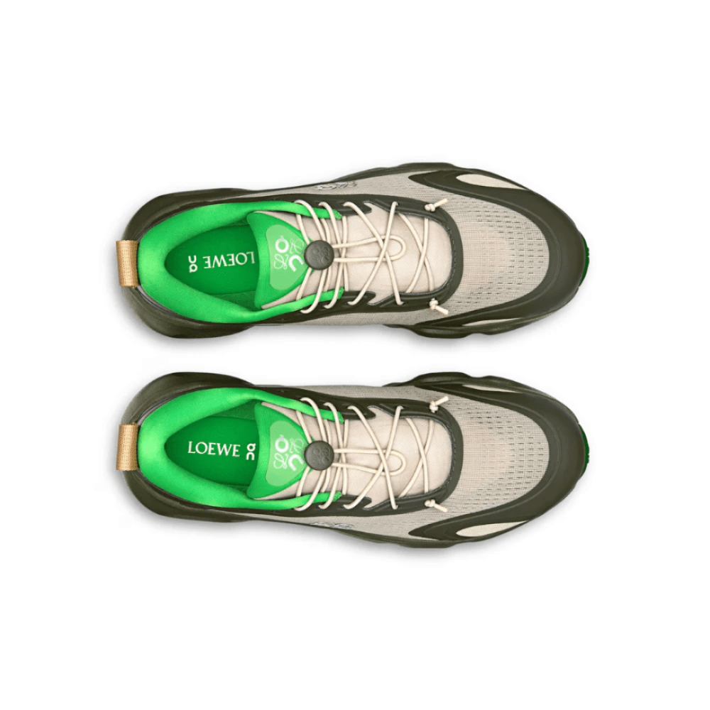Loewe x On Running Cloudsolo Khaki Green Sand heel view