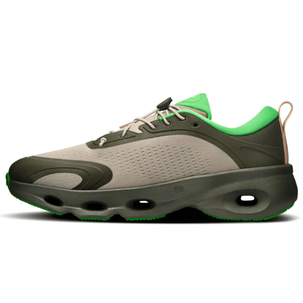 Loewe x On Running Cloudsolo Khaki Green Sand on feet Dubai