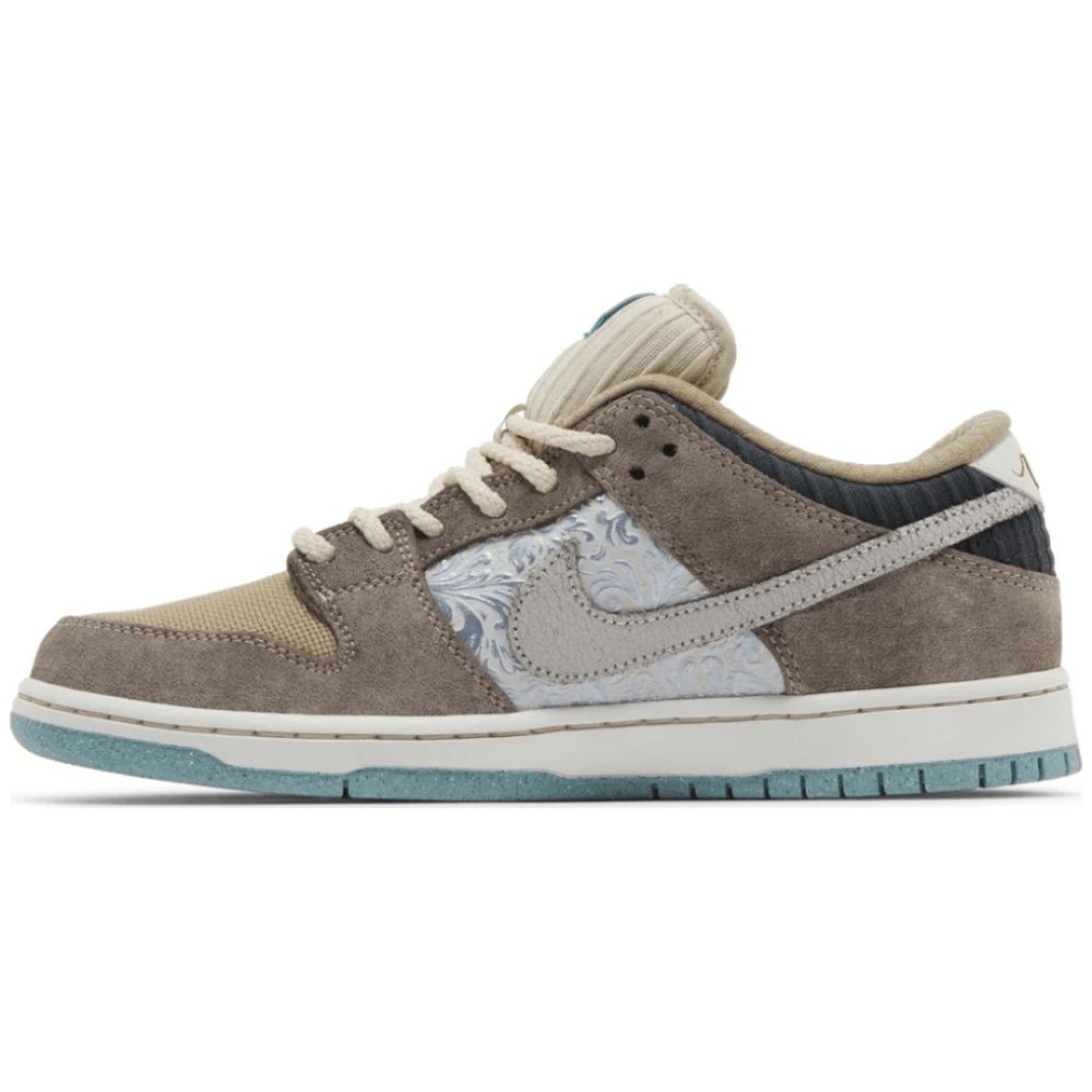 Front view of Nike Dunk Low SB 'Big Money Savings' showing asymmetrical toe design