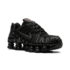 Front angle of Nike Shox TL "Black Max Orange" sneaker