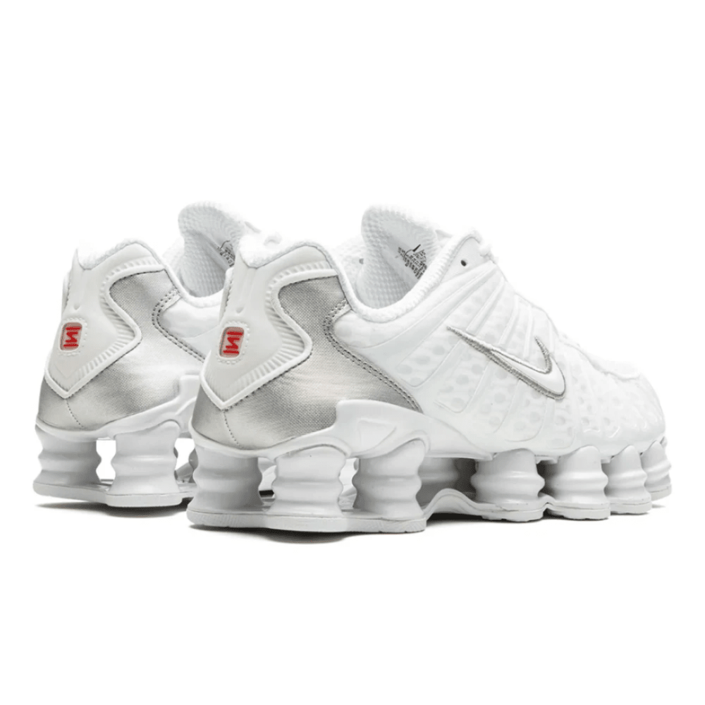 Front view of Nike Shox TL "White" sneaker with mesh upper