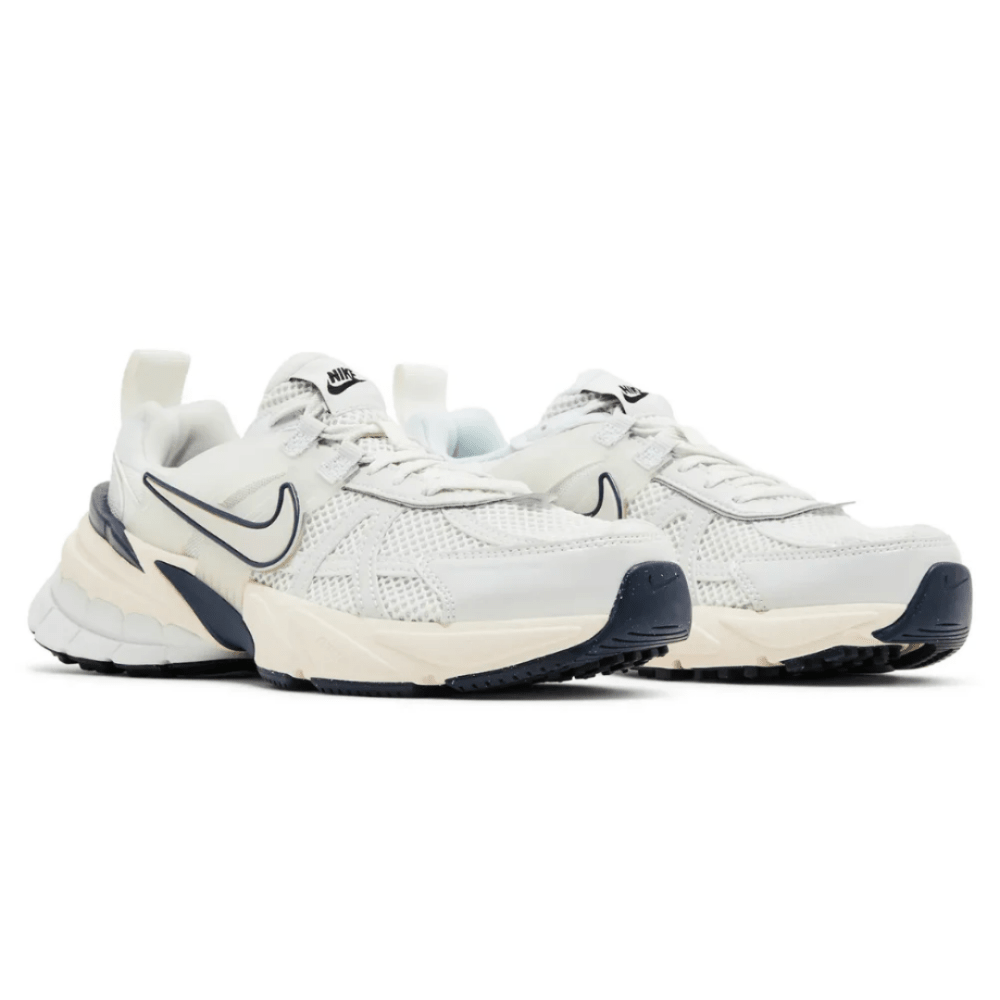 Front angle of Nike V2K Run ‘Platinum Tint Guava Ice’ sneaker